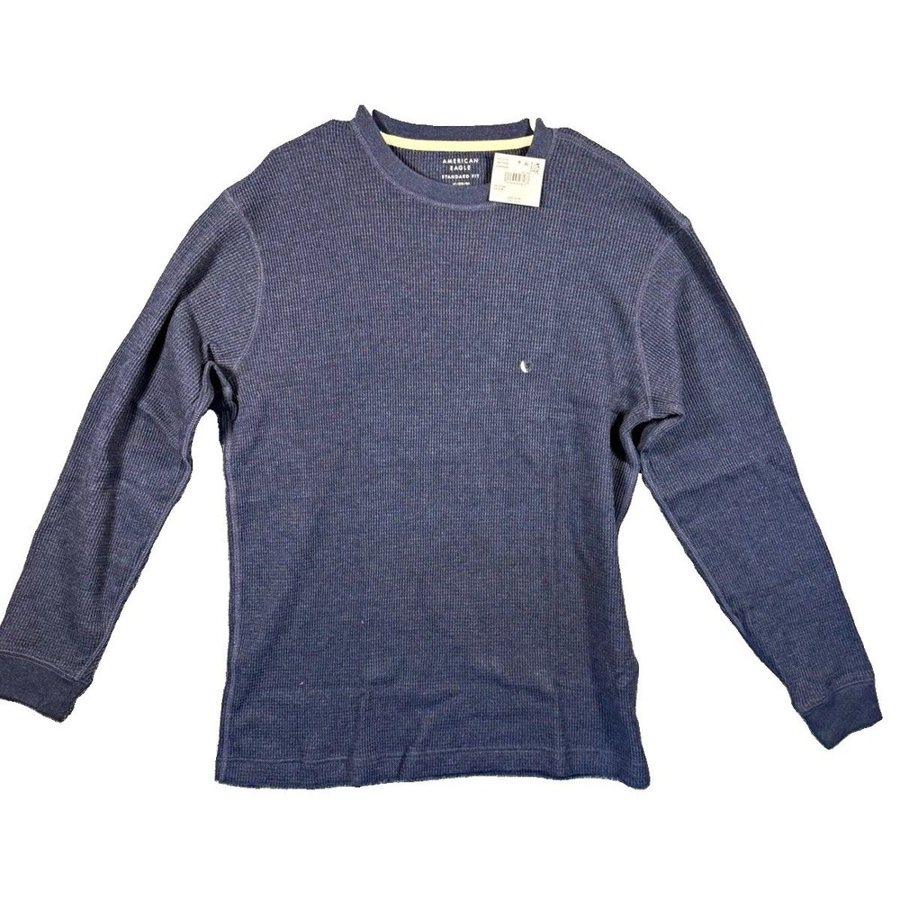 Mens Large Tall Thermal Shirt, American Eagle, Navy Blue, Waffle Knit L/S